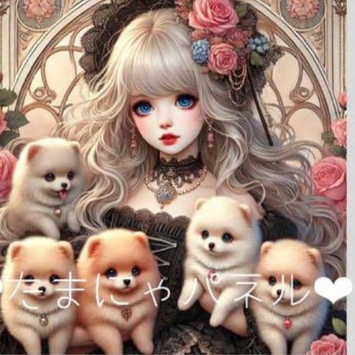 ポメラニアンとゴスロリ女の子パネル生地　ハンドメイド